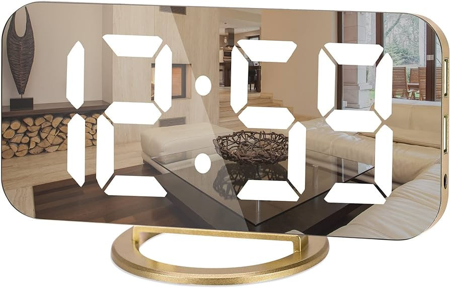 Ygdigital Digital Alarm Clock,6.5 Inch LED Mirror Electronic Clocks,with 2 USB Charging Ports,3 A... | Amazon (US)