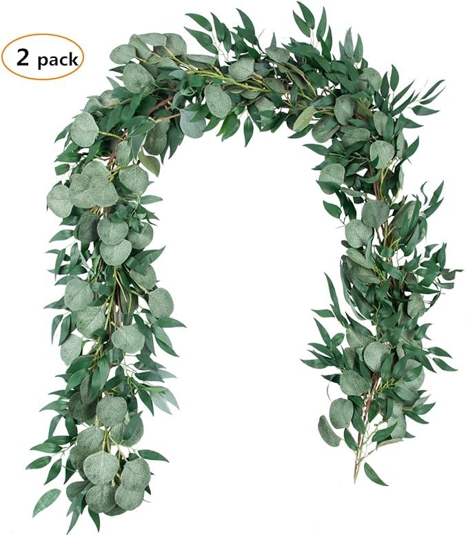 TOPHOUSE 2 Packs 6.5 Feet Artificial Silver Dollar Eucalyptus Leaves Garland with Willow Leaves f... | Amazon (US)