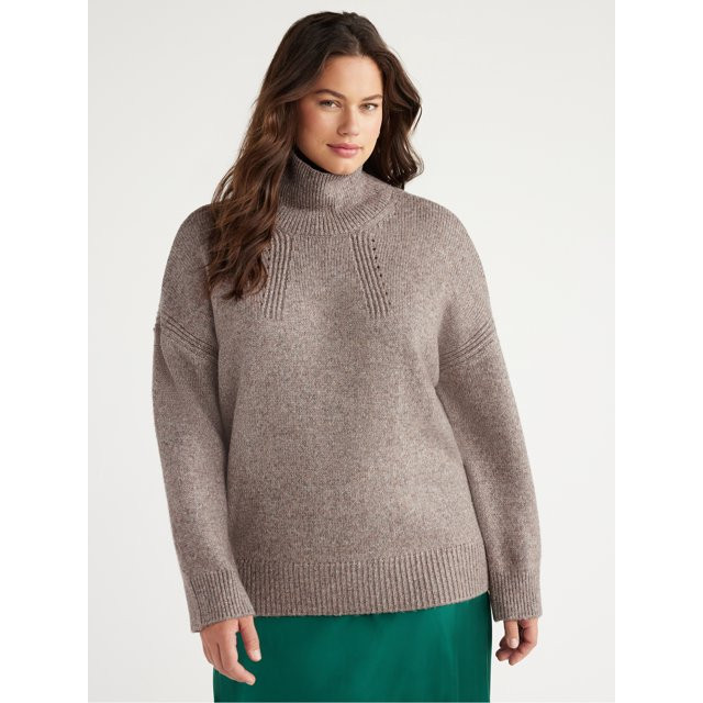 Free Assembly Women's Tunic Turtleneck Sweater, Midweight, Sizes XS-XXXL - Walmart.com | Walmart (US)