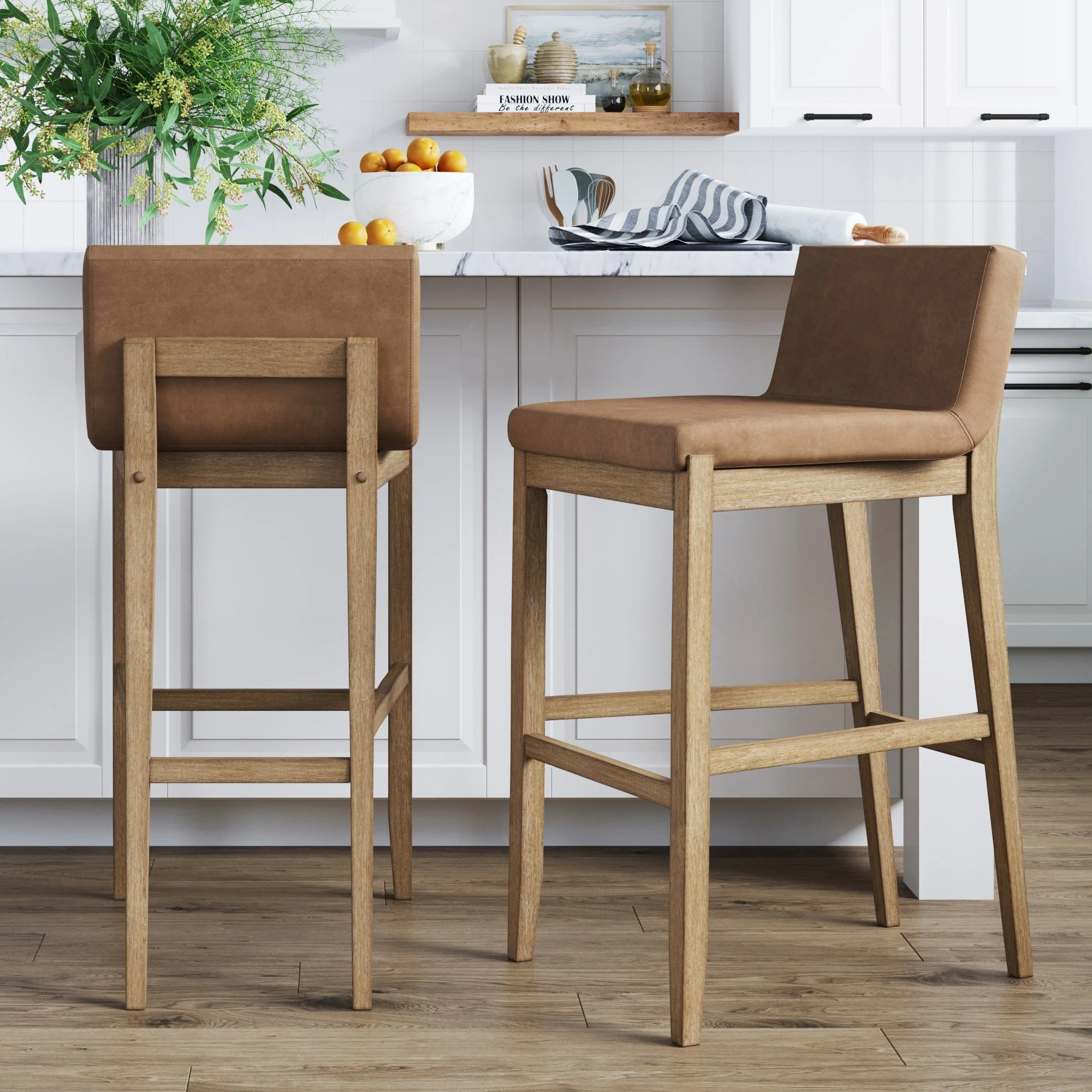 Exposed Wood Back Bar Stools Light Brown (Set of 2) | Nathan James