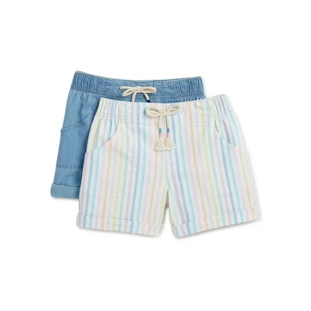 Wonder Nation Girls Printed & Solid Woven Shorts, 2-Pack, Sizes 4-18 & Plus | Walmart (US)