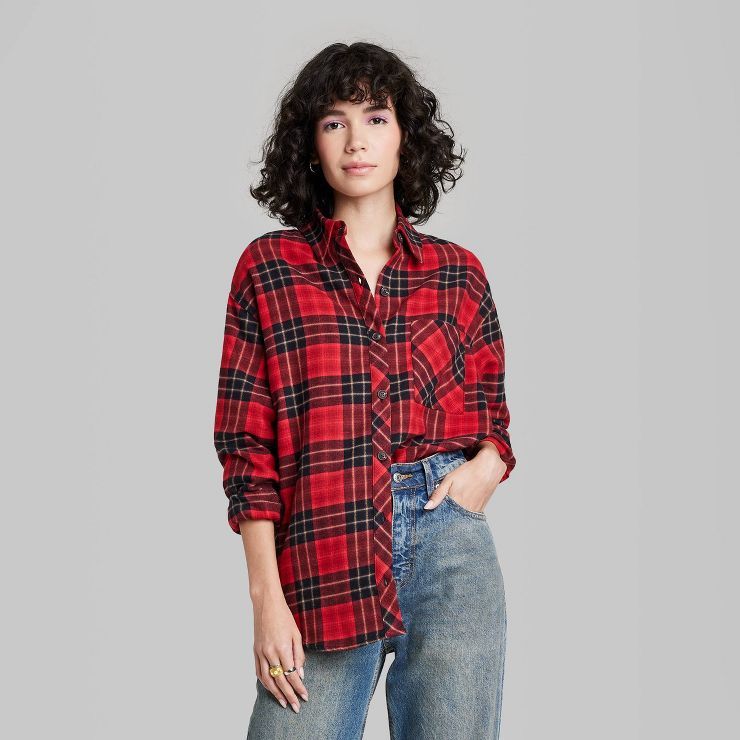 Women's Long Sleeve Hi-Low Oversized Flannel Shirt - Wild Fable™ | Target