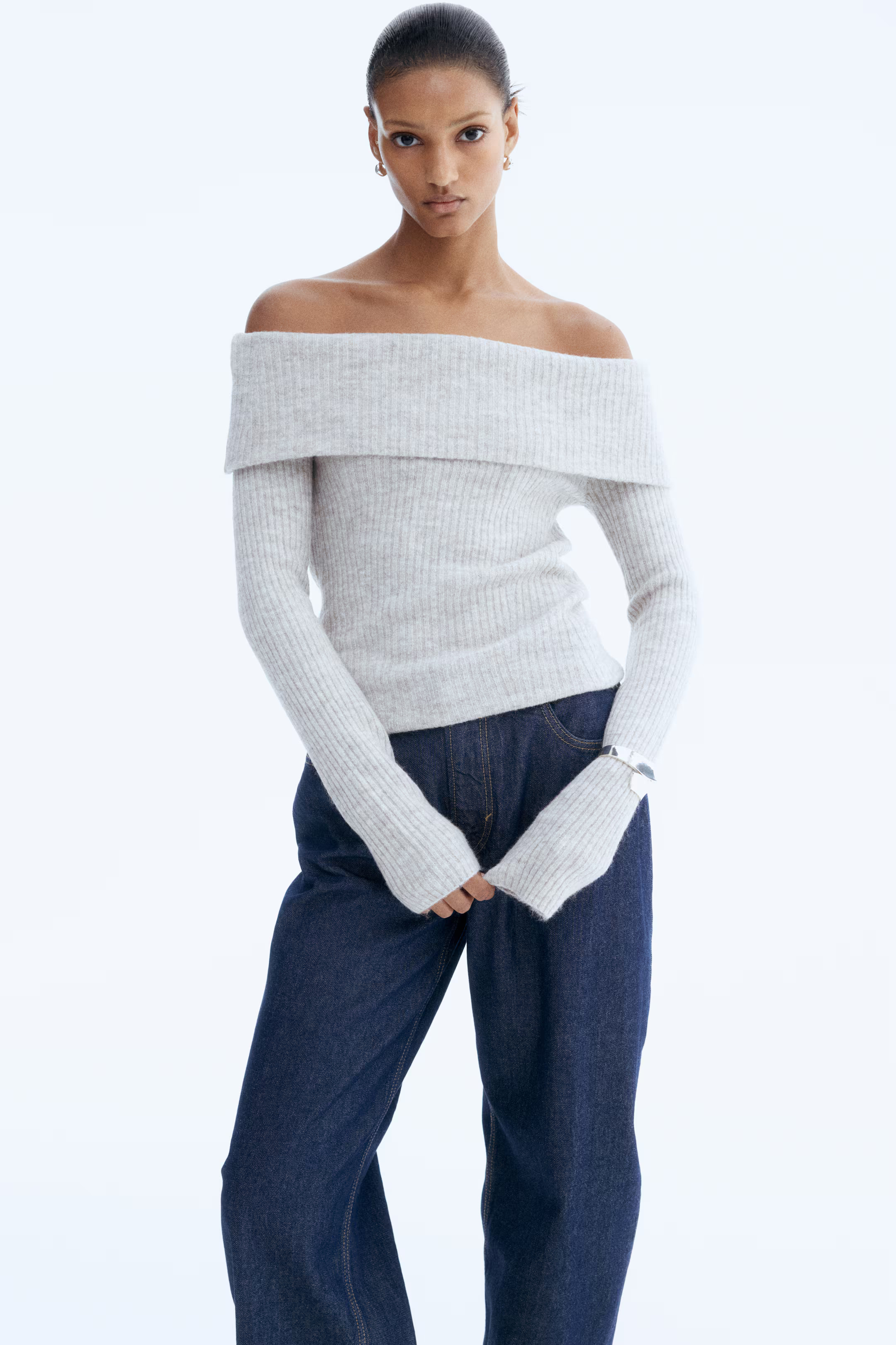 Off-Shoulder-Shirt in Rippstrick | H&M (DE, AT, CH, NL, FI)
