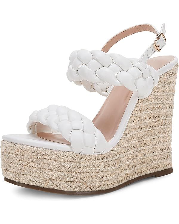 Coutgo Women's Braided Espadrille Platform Wedge Sandals Open Toe Two Strap Ankle Buckle Summer S... | Amazon (US)