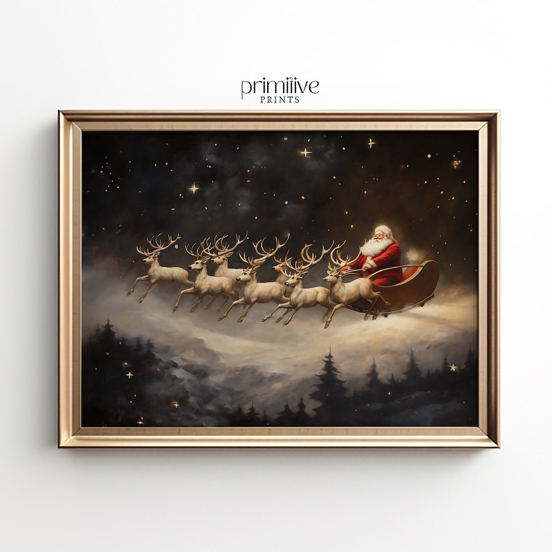 Santa Claus Art Print Christmas PRINTABLE Wall Art Sleigh - Etsy | Etsy (US)