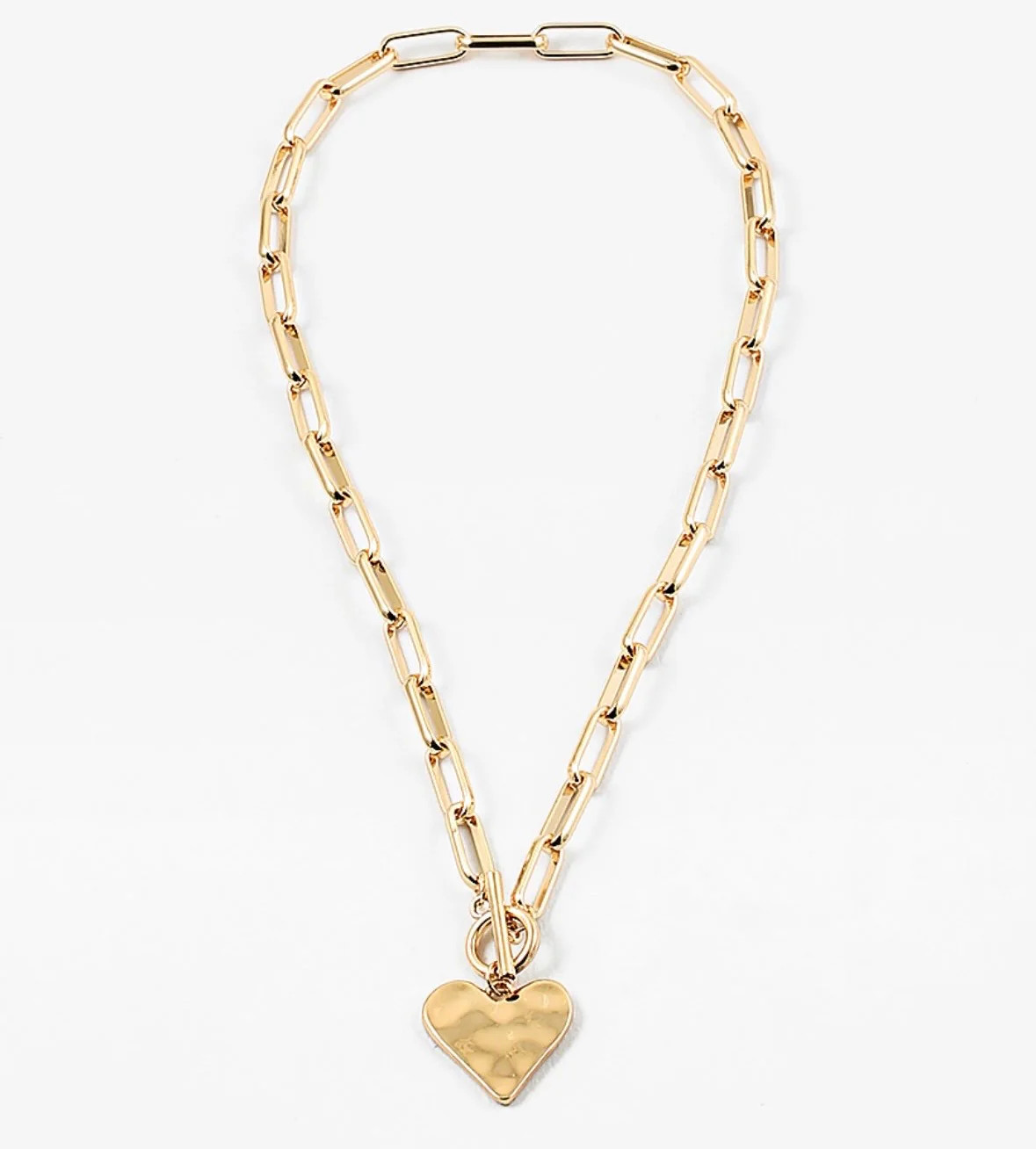 Gold Hammered Heart Toggle Rectangle Link Necklace | Erin McDermott Jewelry