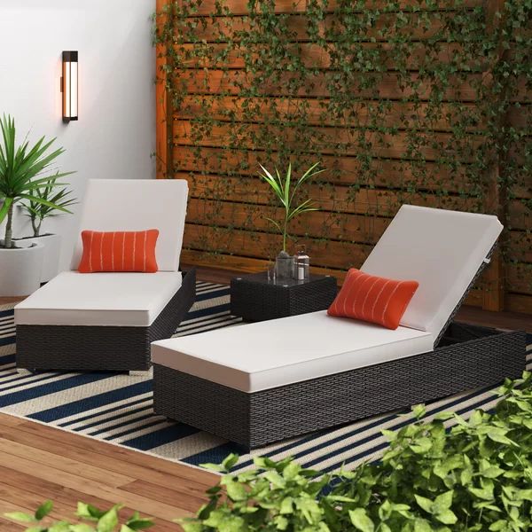 Putney Outdoor Wicker Chaise Lounge with Table (Set of 2) | Wayfair North America