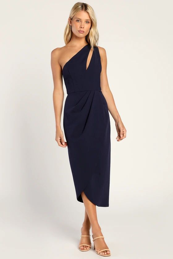 So Flirty Dark Navy One-Shoulder Cutout Asymmetrical Dress | Lulus (US)