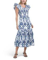 Viara Floral Giza Glare Smock Tiered Midi Dress | TJ Maxx
