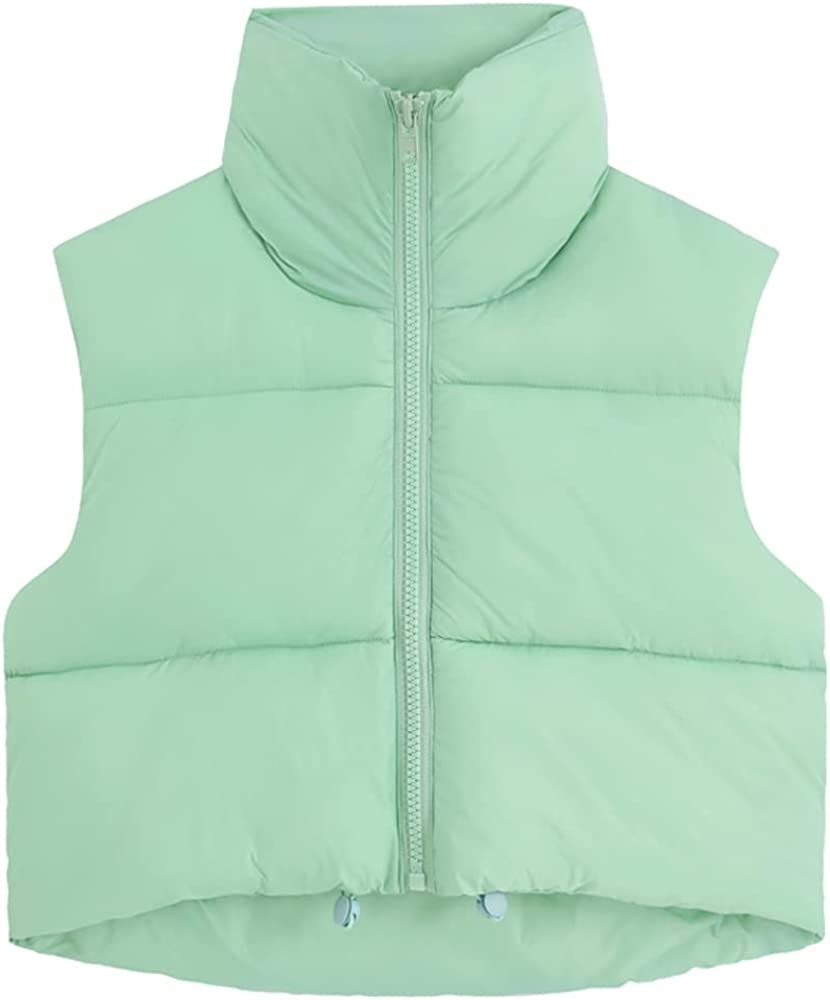 Fuinloth Women's Padded Vest, High Stand Collar Lightweight Zip Crop Puffer Gilet | Amazon (US)