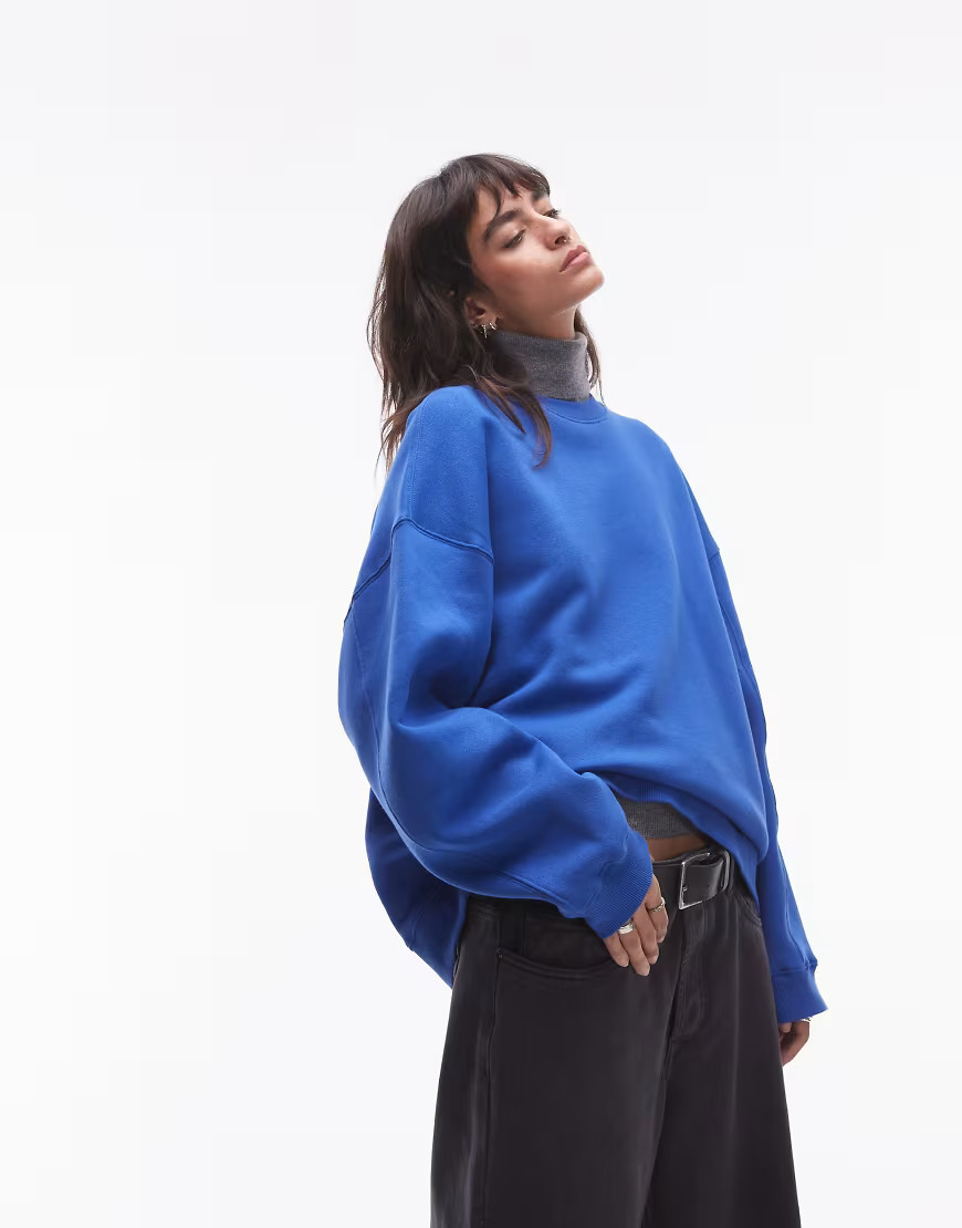 Topshop premium seam detail sweat in blue | ASOS (Global)