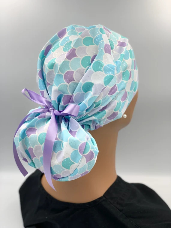 Mermaid Surgical Scrub Cap Ponytail Scrub Cap With Pocket | Etsy | Etsy (US)