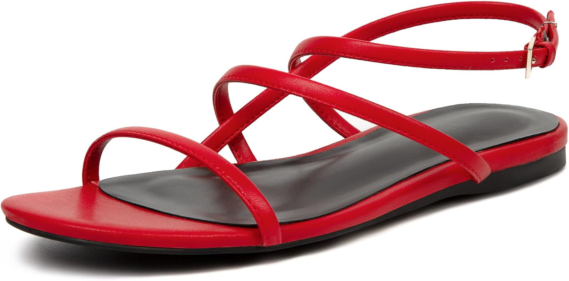 Strappy Flat Sandals for Women Round Open Toe Beaded Flats Ankle Strap Summer Beach Casual Dress ... | Amazon (US)
