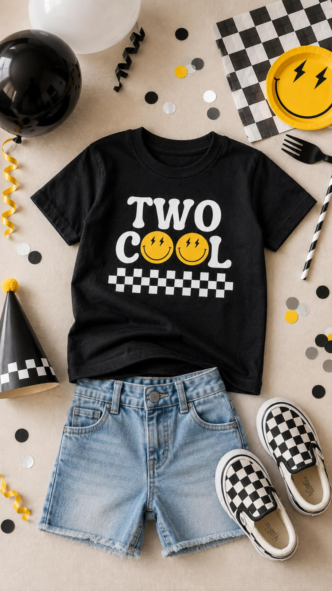 Two cool for TWO 😎🖤 Such a cute **Two Cool 2nd birthday outfit** for a little guy turning two! The black, white + yellow color combo and checkerboard details are perfect for a Two Cool birthday party, second birthday photos, or an easy birthday day outfit.

#TwoCoolBirthday #TwoCoolParty #2ndBirthdayOutfit #SecondBirthday #ToddlerBoyOutfit #ToddlerBirthdayOutfit #TwoYearOldBirthday #TwoCoolTheme
 

 #LTKootd #LTKmomlife #LTKKids