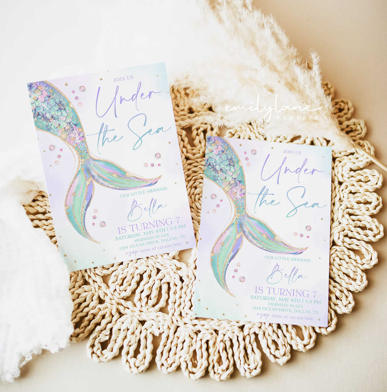 Mermaid Tail Birthday Invitation, Under the Sea Birthday Invitation Girl, Editable Birthday Templ... | Etsy (US)