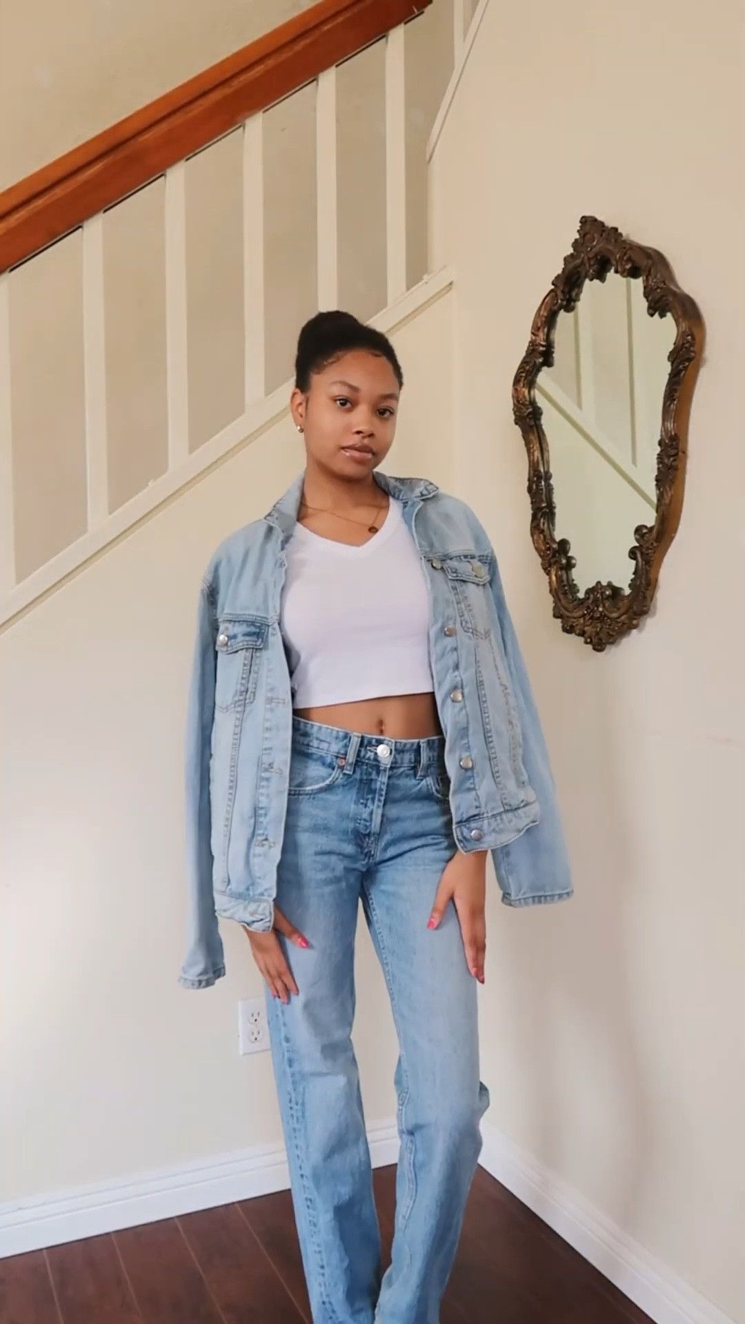 white crop top, v neck crop top, denim on denim, denim jacket, oversized denim jacket, jean jacket, light wash denim, zara jeans, straight leg jeans, red shoulder bag, reebok sneakers, black and white sneakers, pajama set, victoria secret pajama set

#LTKVideo #LTKstyletip #LTKfindsunder100