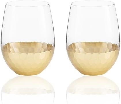 Stemless Wine Glasses, Set of 2, 18 Oz, Gold Honeycomb Design | Amazon (US)