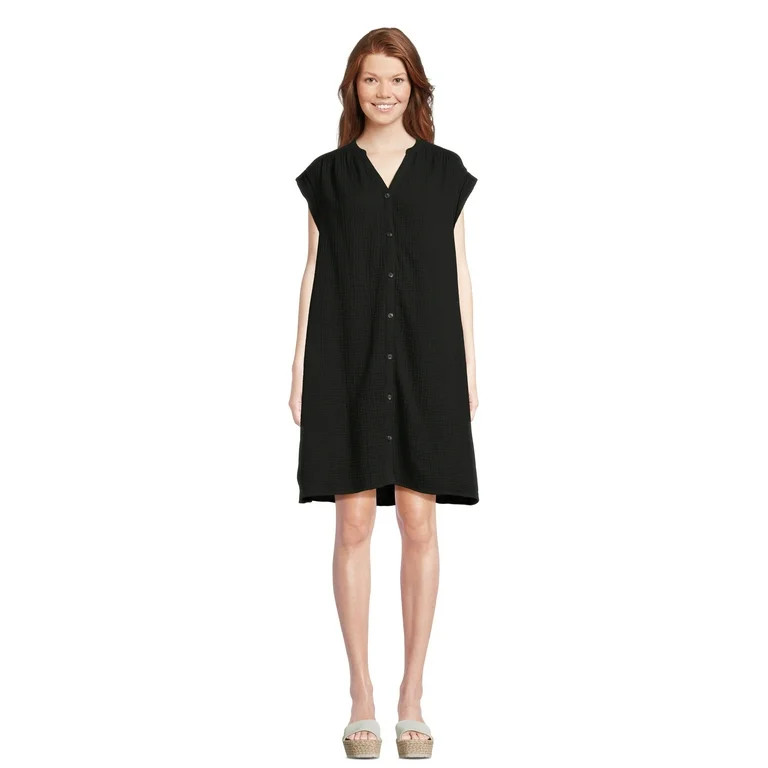 Time and Tru Women's Mini Double Cloth Shirt Dress XS-XXXL - Walmart.com | Walmart (US)