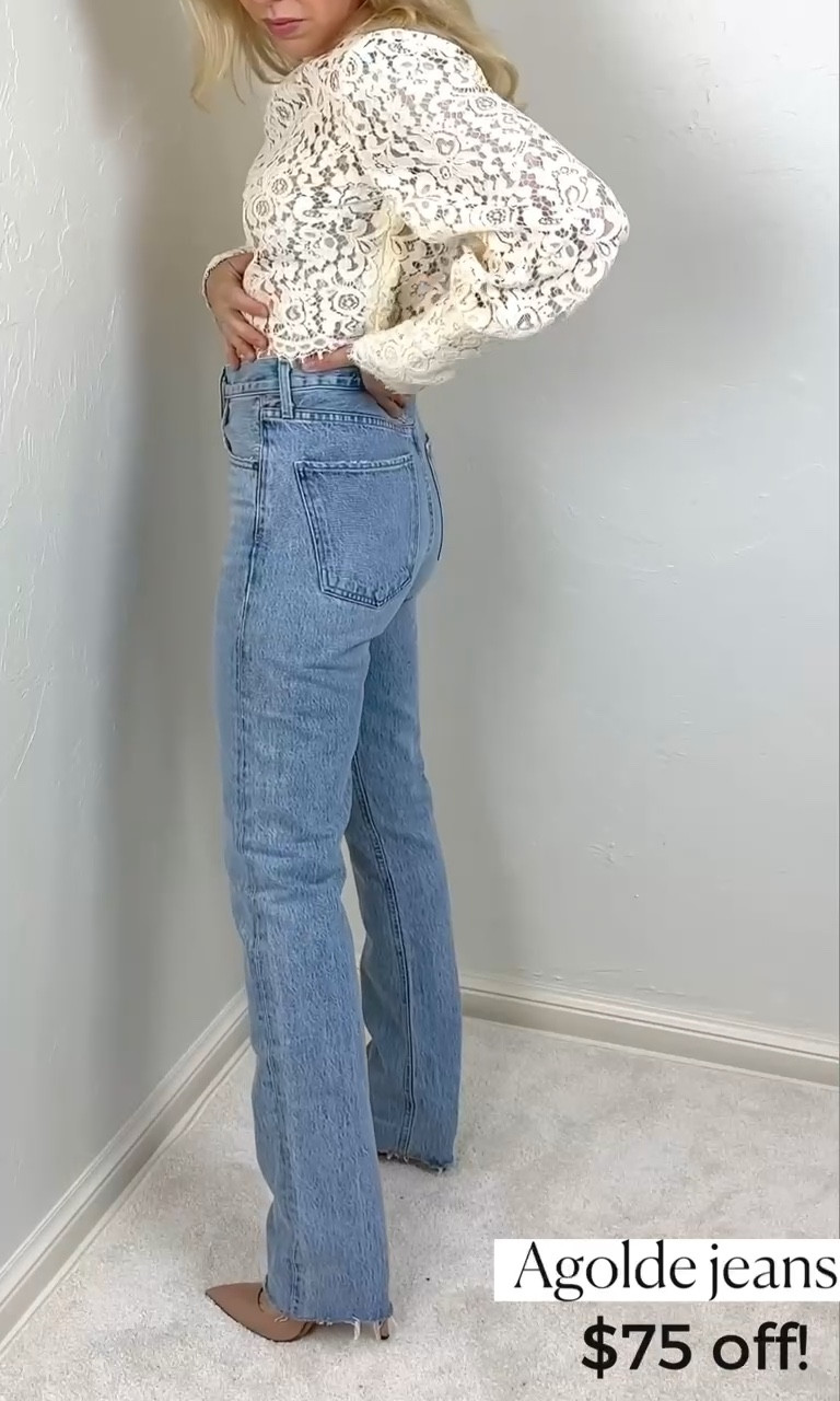 Agolde jeans
Jeans
Lace top

Winter fashion 
Winter outfits  
#ltkseasonal
#ltkover40
#ltku 
#LTKsalealert #LTKVideo