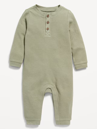 Unisex Long-Sleeve Thermal-Knit Henley Bodysuit for Baby | Old Navy (US)