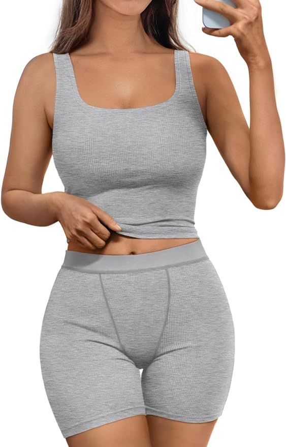 Trendy Queen 2 Piece Lounge Sets for Women Matching Workout Set Cropped Tank Tops and High Waist ... | Amazon (US)