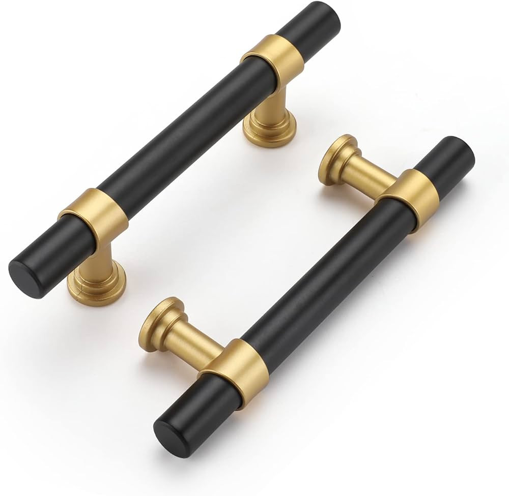 Haliwu 10 Pack Black Cabinet Pulls, Black&Gold Cabinet Handles, Barrel Cabinet Handles Drawer Pul... | Amazon (US)