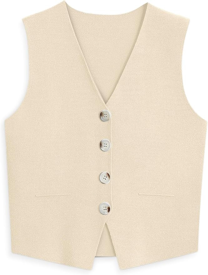 LILLUSORY Business Casual Tops for Women 2024 Dressy Sleeveless Sweater Vests V Neck Button Down ... | Amazon (US)