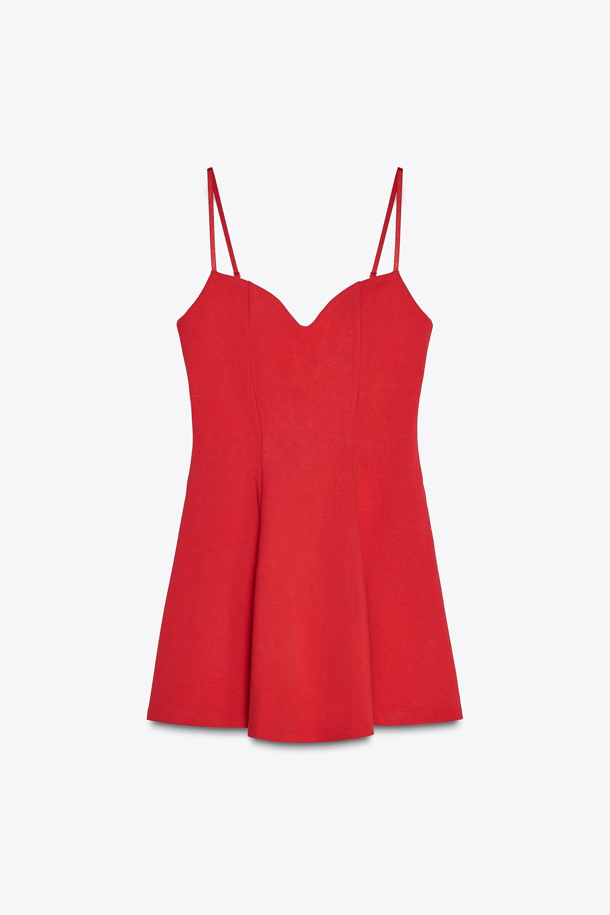Short sweetheart neckline dress with adjustable spaghetti straps. Back hidden in-seam zip closure... | Zara US