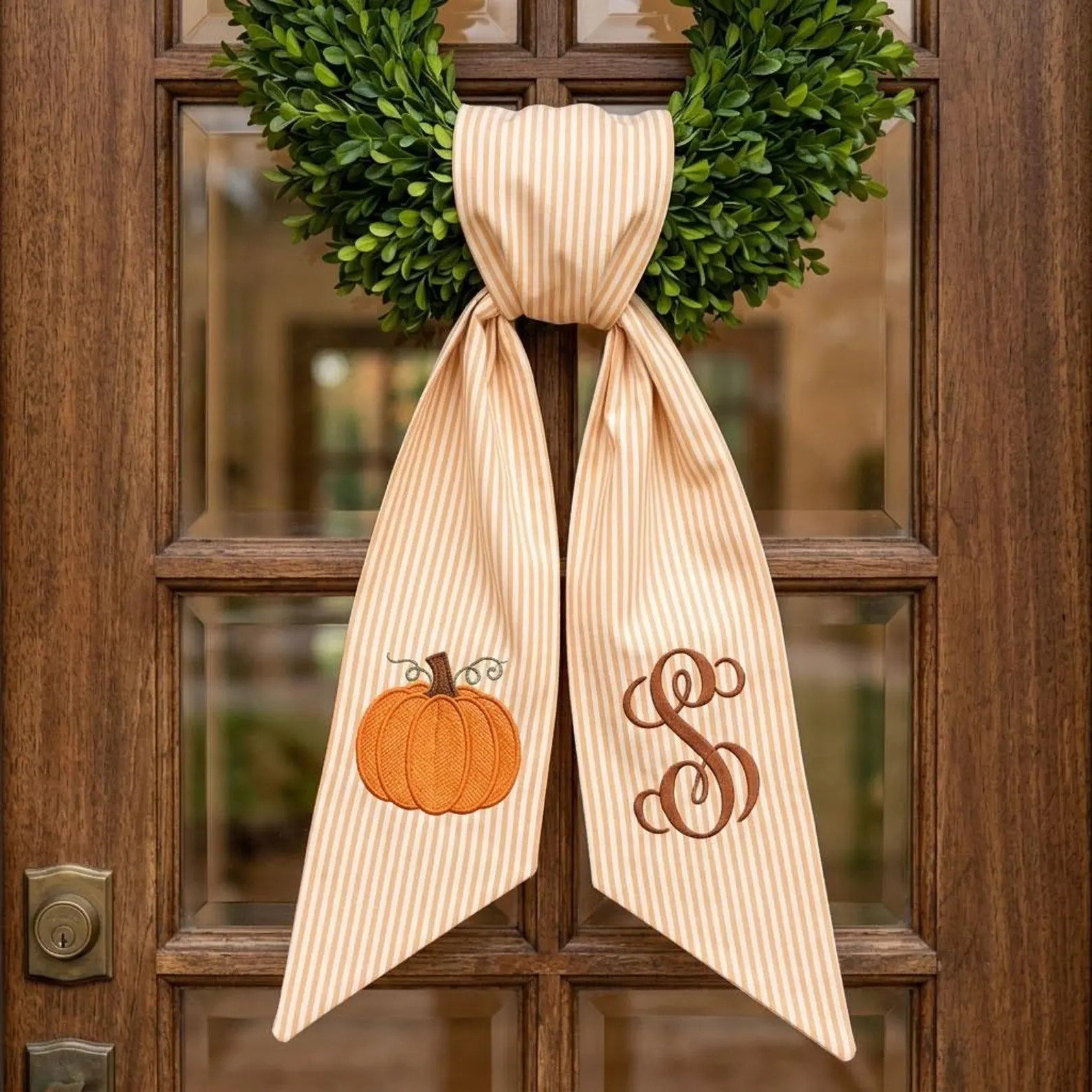 Embroidered Pumpkin Wreath Sash, Fall Monogram Door Ric Rac Bow, Custom Autumn Wreath Ribbon, Cus... | Etsy (Global)
