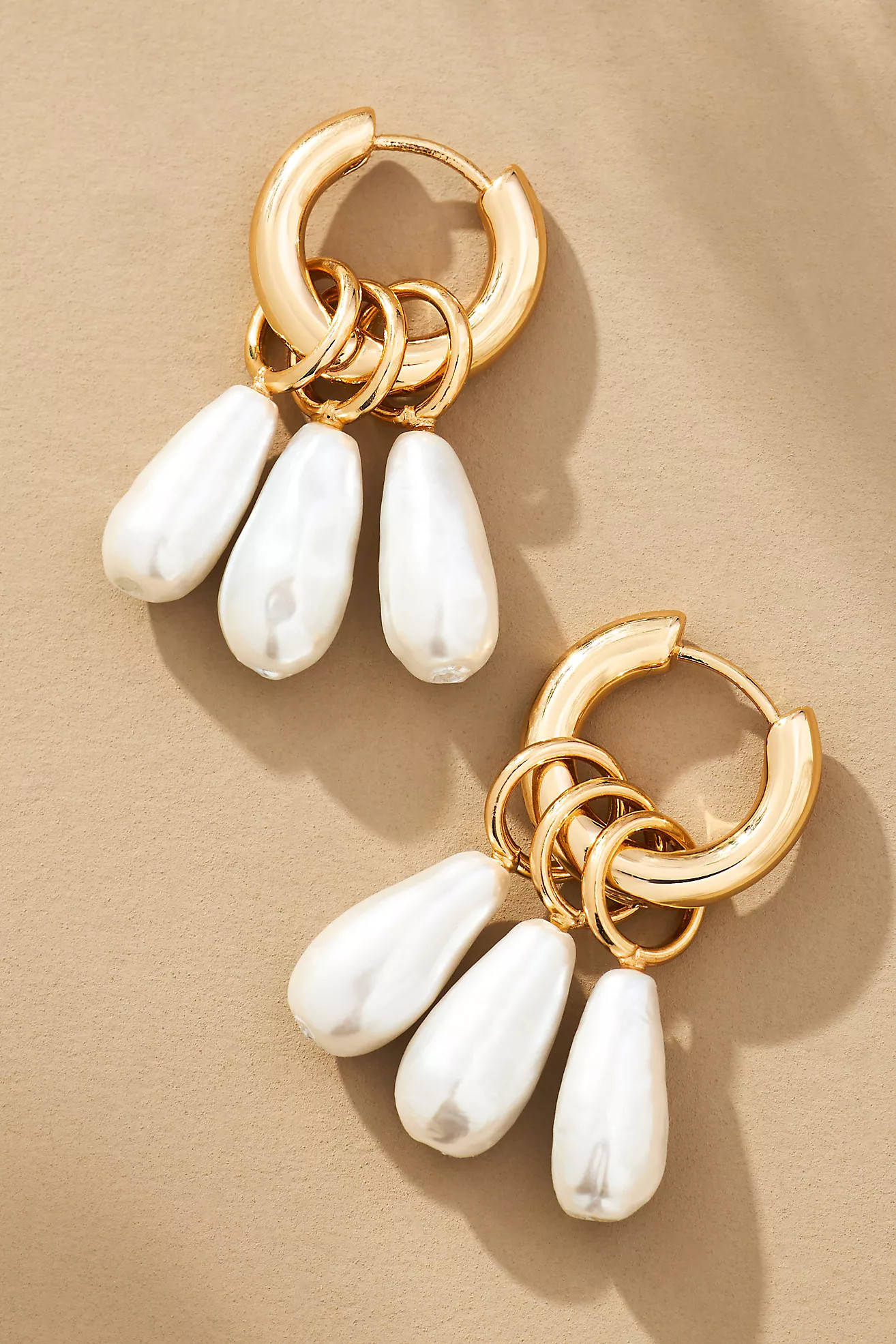 Triple Pearl Charm Huggie Earrings | Anthropologie (US)