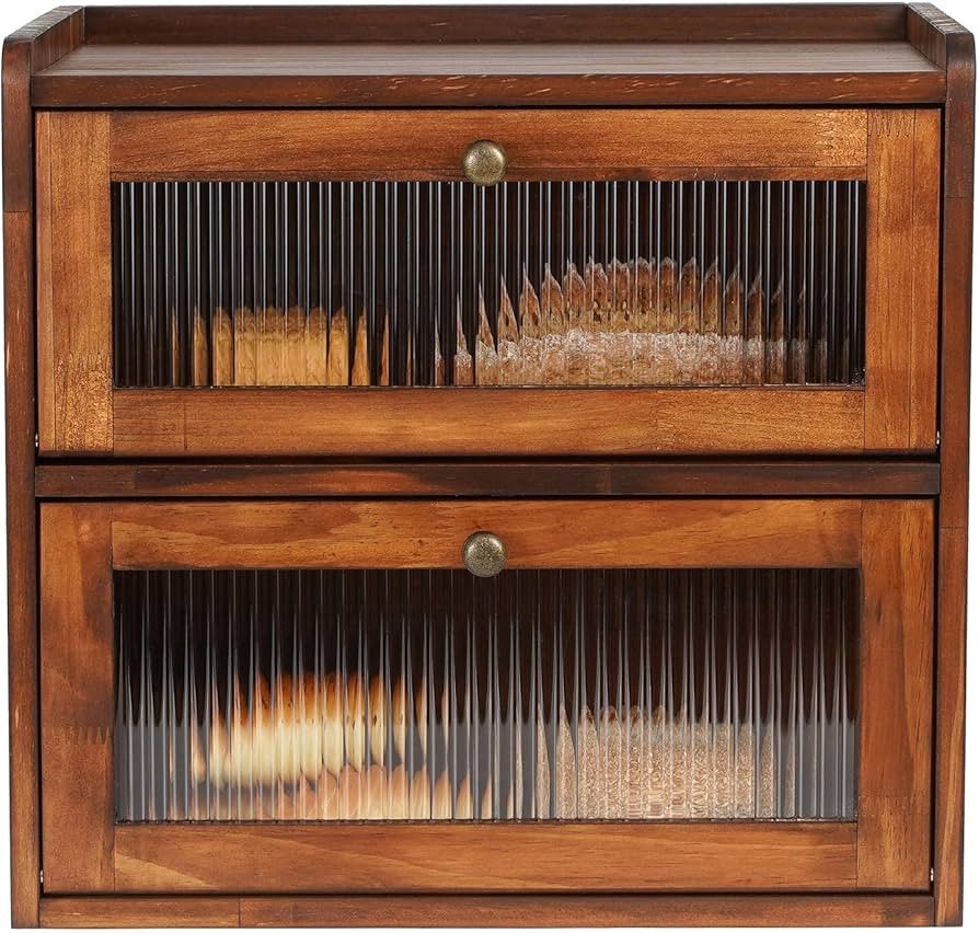 Sunhoo Bread Box for Kitchen Countertop Wooden Bread Storage Container Bin 2 Layer Breadbox Holde... | Amazon (US)