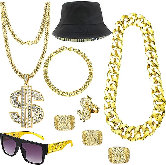 Hip Hop Costume Kit 80s 90s Rapper Accessories, Outfits for Men Women Cosplay Gatherings Club Nos... | Amazon (US)