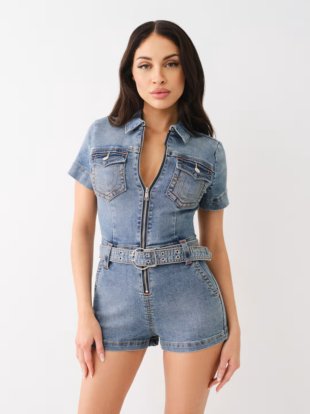 BELTED DENIM ZIP ROMPER | True Religion