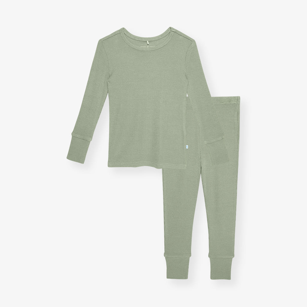 Solid Green Long Sleeve Soft Jade Waffle Pajama Set | Posh Peanut® | Posh Peanut