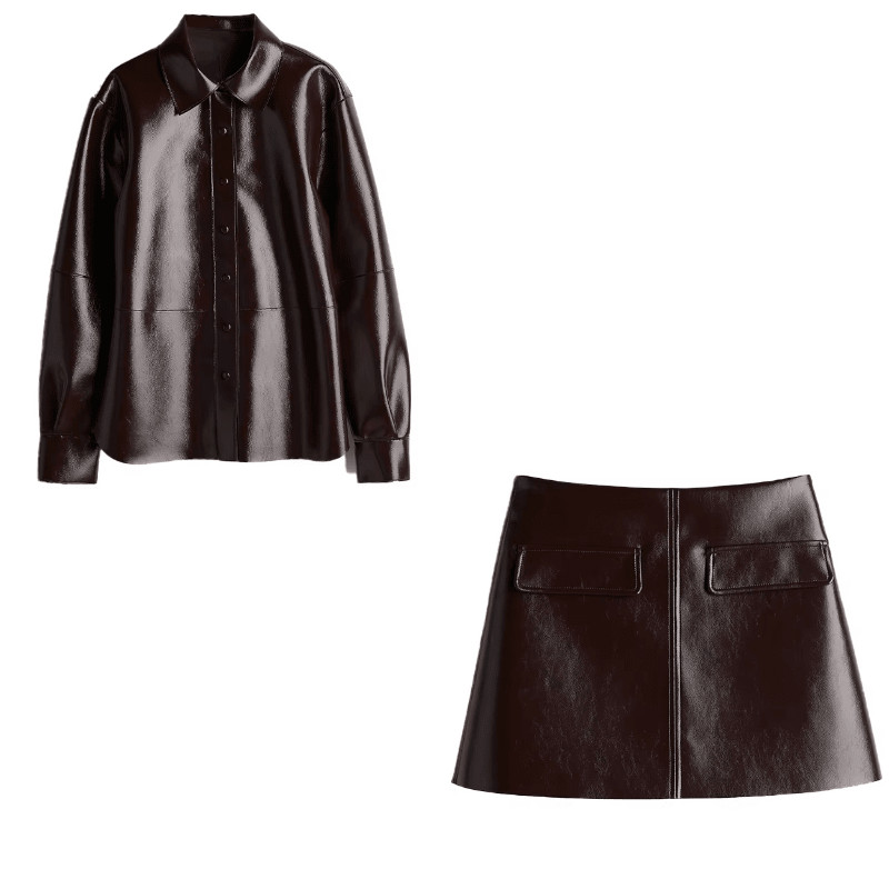 NivaSen Fashion Short Leather Jacket Skirt Set Women O-Neck Single Breasted Jackets Sexy Mini Ski... | SHEIN