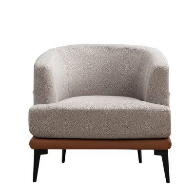 HomeRoots 29" Beige Terra Cotta and Black Linen Upholstered Wood Barrel Chair | Target