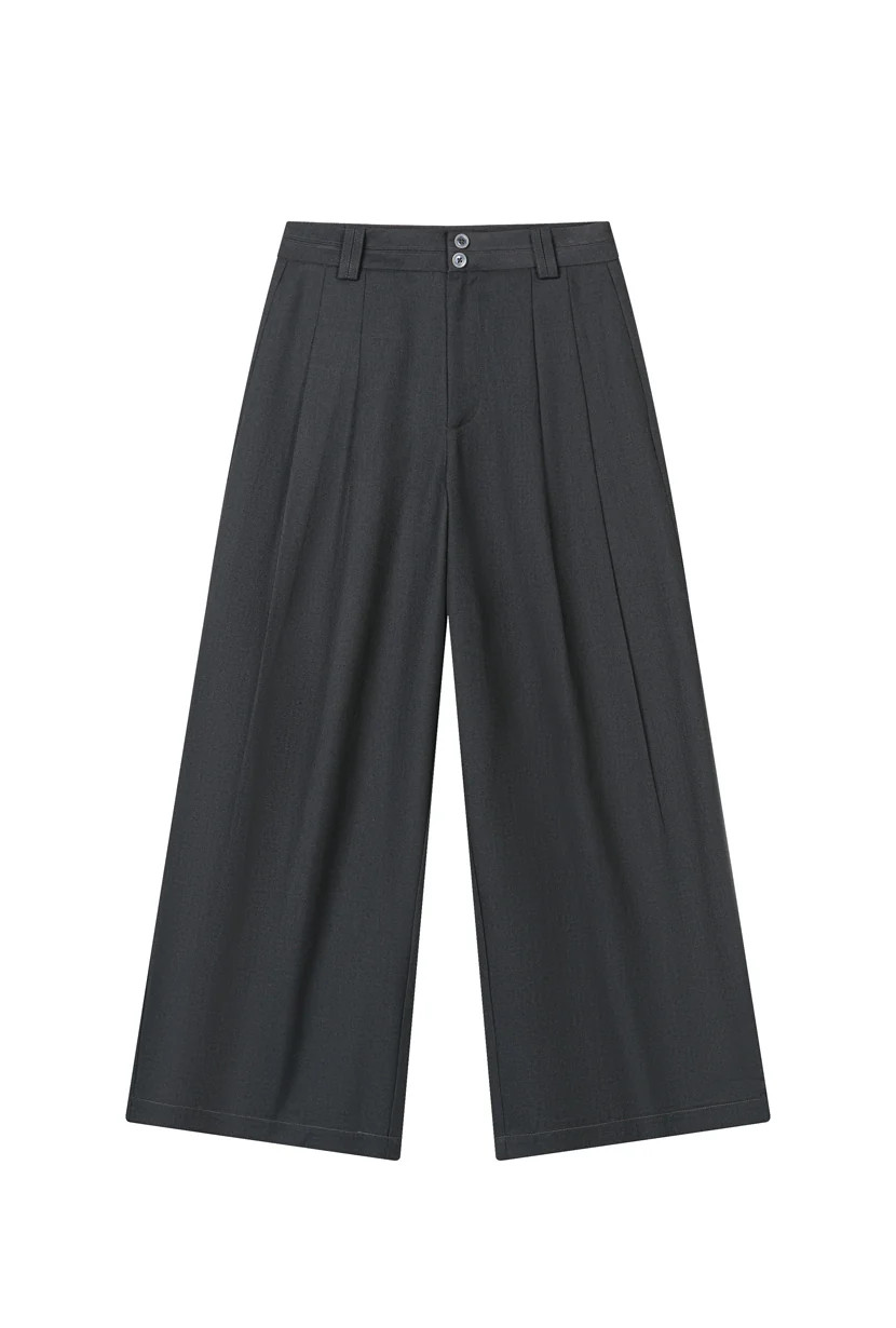 Carlo Wool Blend Wide Pants - Grey | Petite Studio NYC