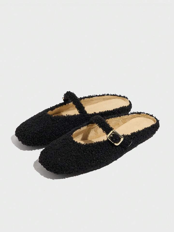 Plush Fluffy Slippers For Women, Fashionable Thick Sole Slip-On Fur Slide Flat Fuzzy Closed Toe W... | SHEIN