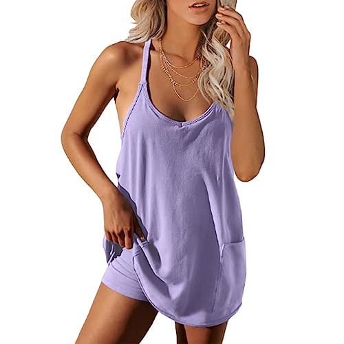 UNIANKIYA Womens Workout Romper Dress with Shorts Underneath Sleeveless Spaghetti Straps Athletic... | Amazon (US)