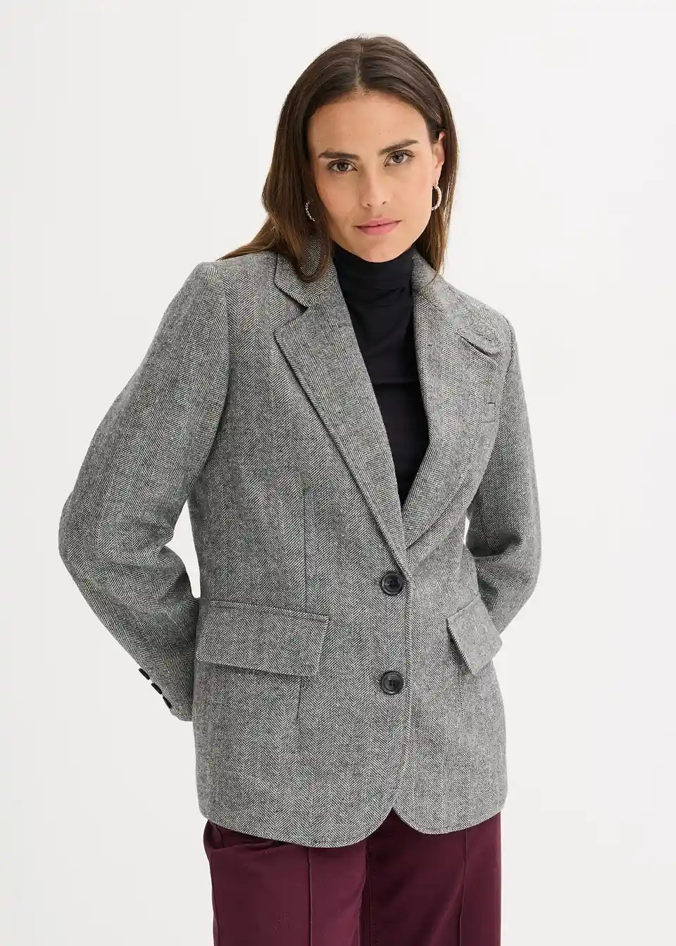 Blazer mit Fischgratmuster und Wollanteil | Bonprix DE