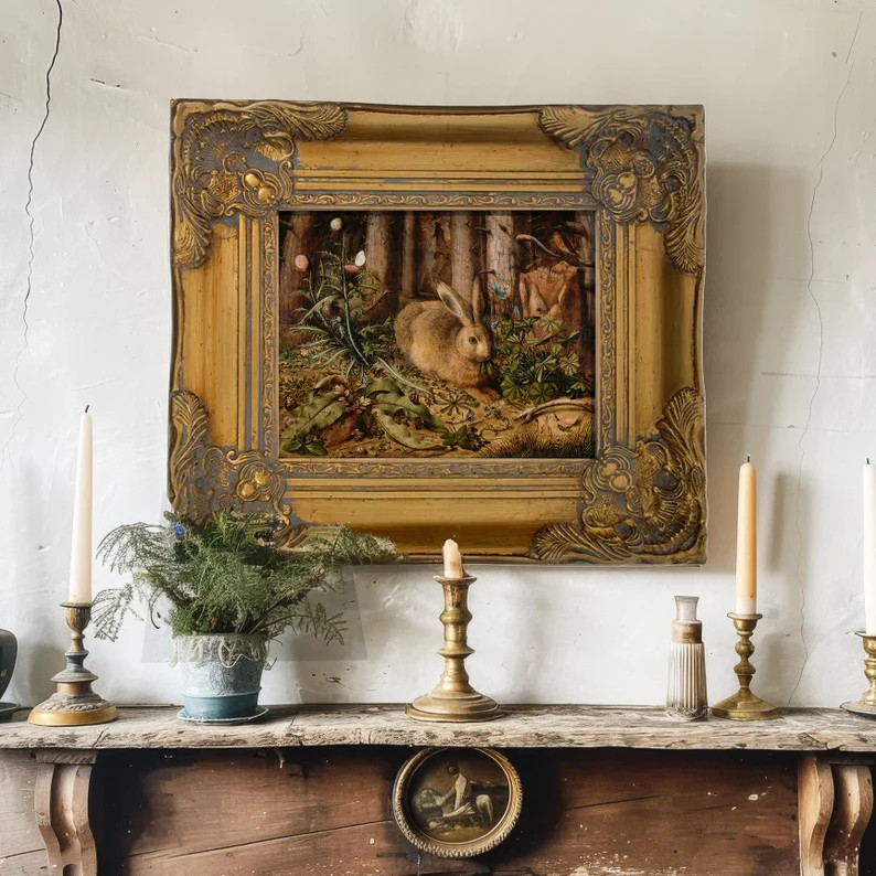Ornate Gold Picture Frame 8x10 Canvas Print Oil Painting Giclee Print Framed Art Vintage Rabbit H... | Etsy (US)