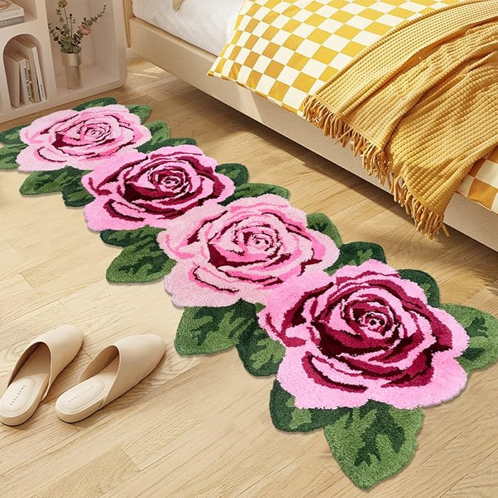 USTIDE Fluffy Rose Floor Runner Pink,Soft and Shaggy Rose Runner Rug Handmade Rug Modern Carpets ... | Amazon (US)