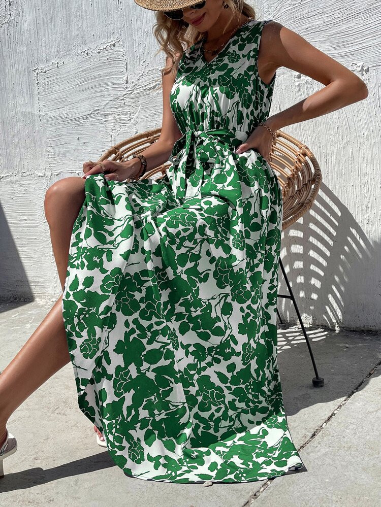 Floral Print Belted Dress | SHEIN