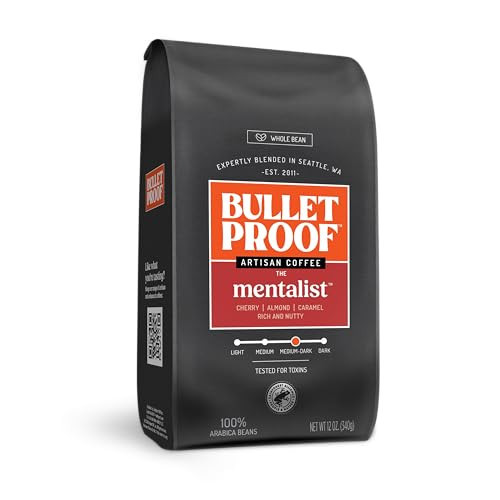 Bulletproof The Mentalist Medium-Dark Roast Whole Bean Coffee, 12 Ounces, Clean Coffee Tested for Toxins, Packaging May Vary | Amazon (US)