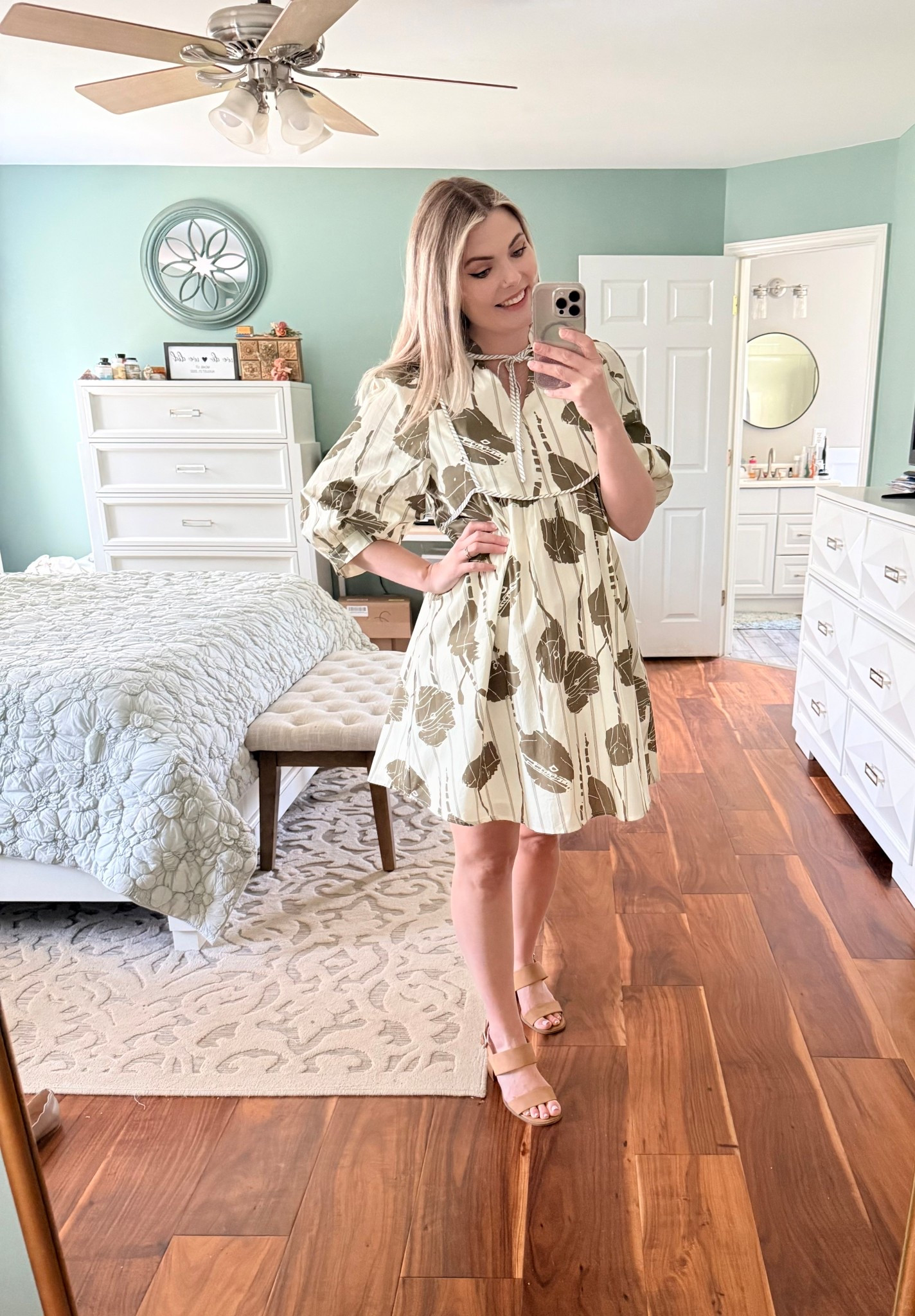 Amazon babydoll dress 
Absolutely love this!
Church outfit, graduation, vacation, beach
Spring and summer outfit 
3/4 sleeves 
Bump friendly! 

#LTKPetite #LTKSaleAlert #LTKBump