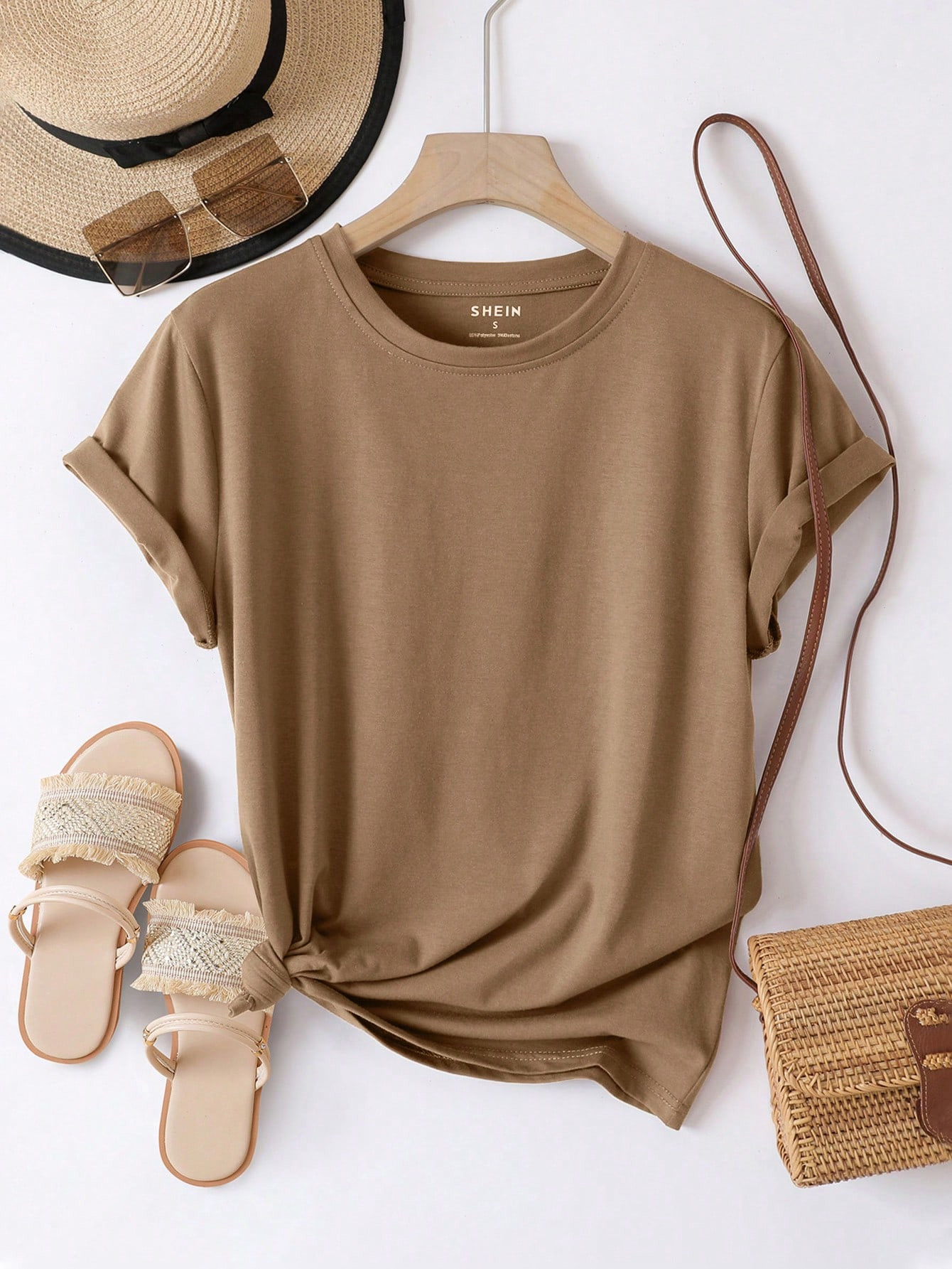 SHEIN Essnce Solid Round Neck Tee | SHEIN USA | SHEIN
