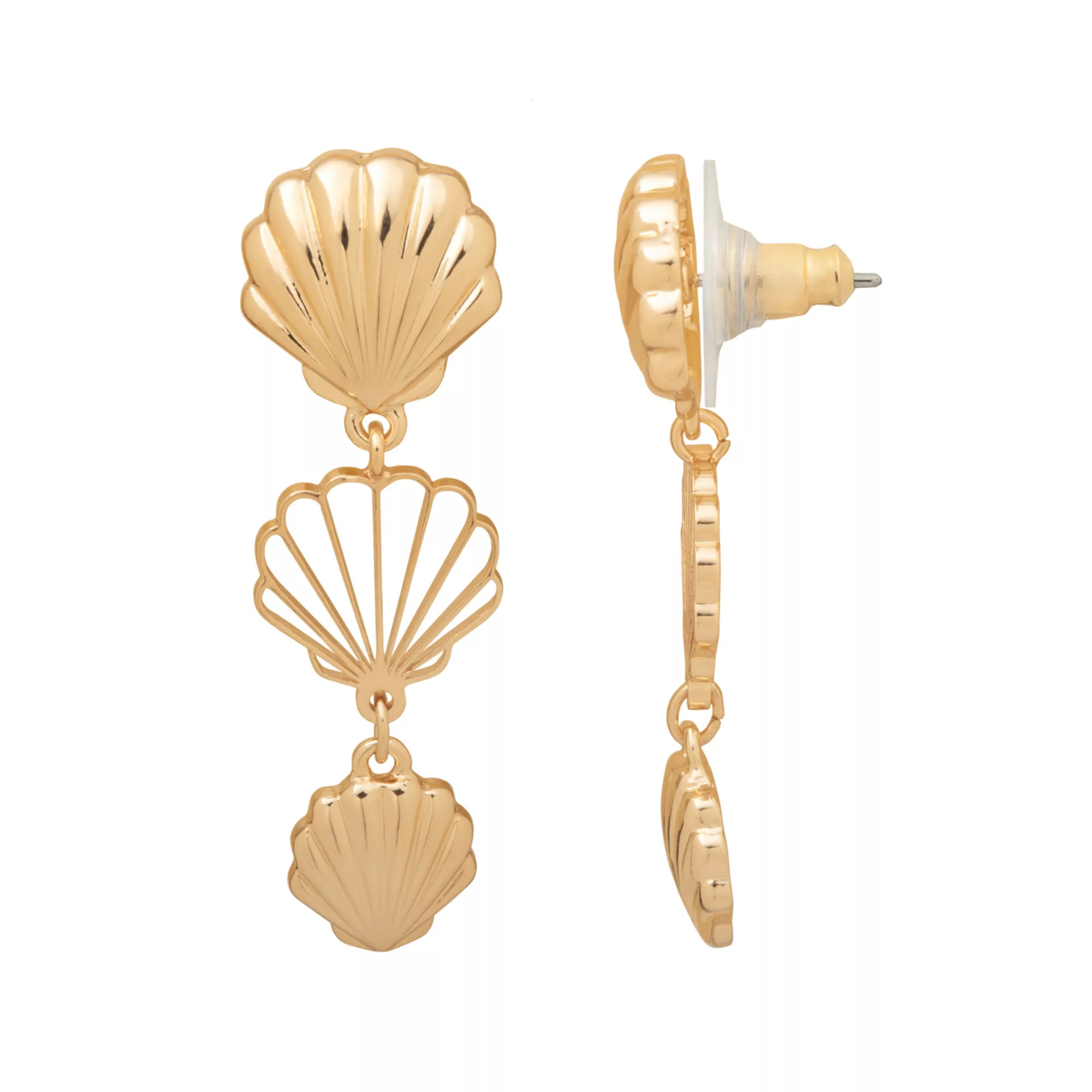 LC Lauren Conrad Gold-Tone Triple Shell Drop Earrings | Kohl's