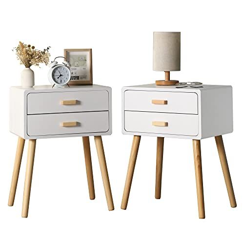 Set of 2 Nightstand End Table, Mid-Century Modern Wood Storage Bedside Table with 2 Drawers, Boho... | Amazon (US)