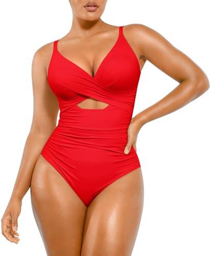 SHAPELLX Tummy Control Swimsuits Women Bathing Suit Shapewear Swimsuits Women Plus Size Swimwear (Red,3X-Large) | Amazon (US)