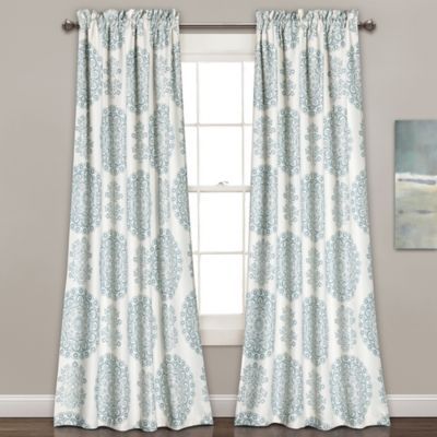 Evelyn Medallion 84-Inch Room Darkening Window Curtain Panel Pair in Blue | Bed Bath & Beyond